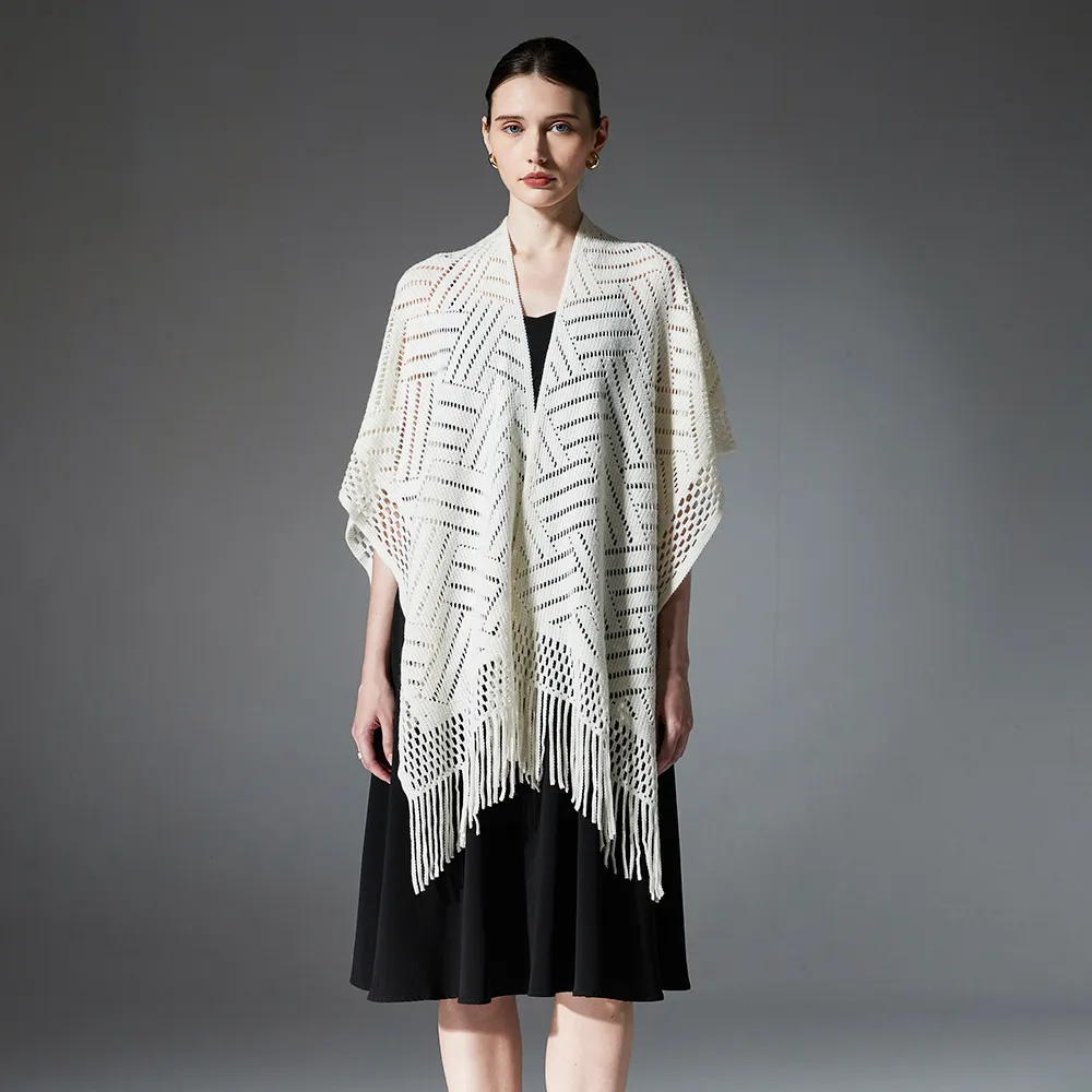 Custom Solid Color Thin Hollow Fringe Shawl