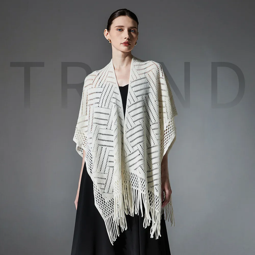 Custom Solid Color Thin Hollow Fringe Shawl