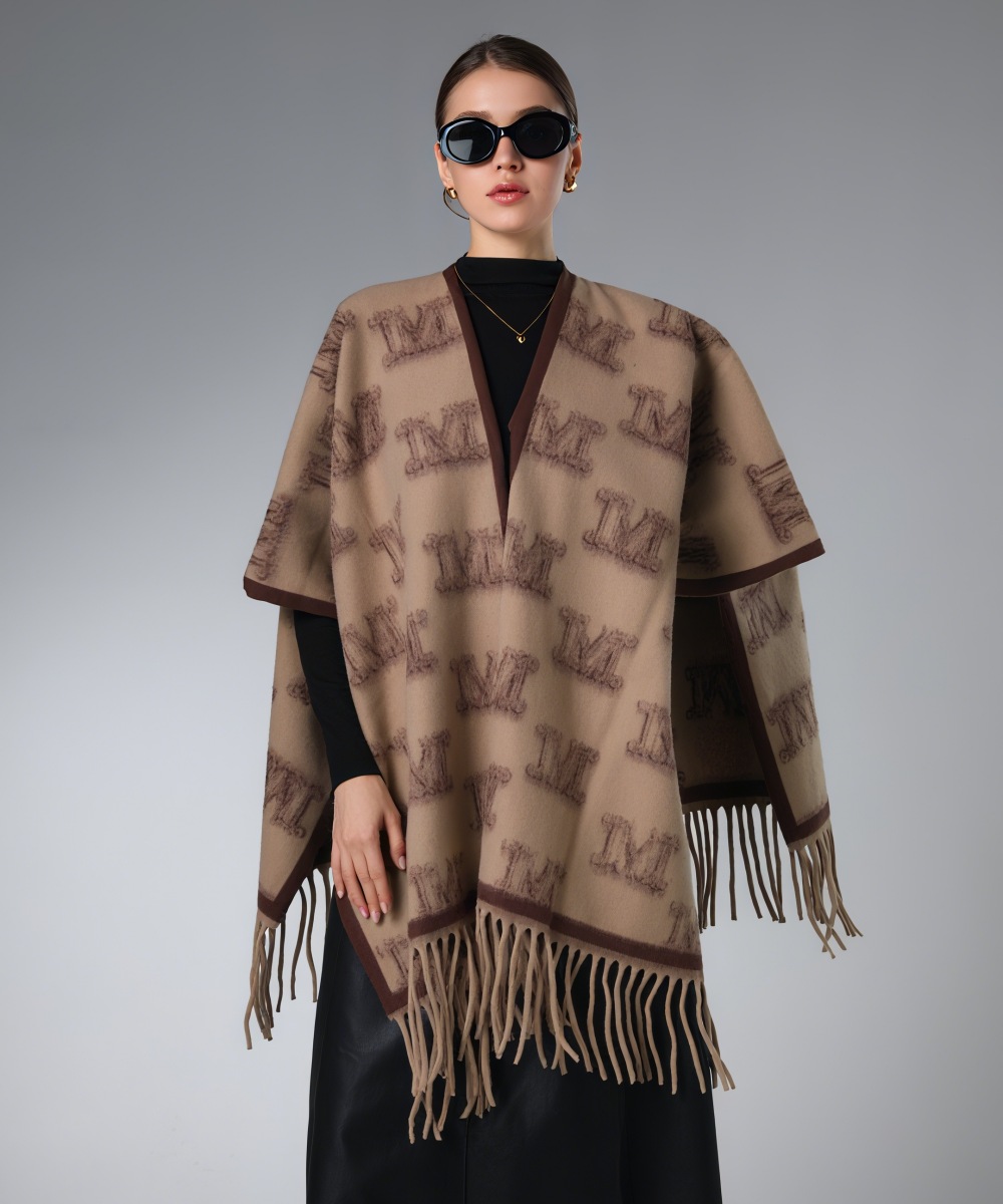 Wholesale Fashion Camel Letter “M” Shawl