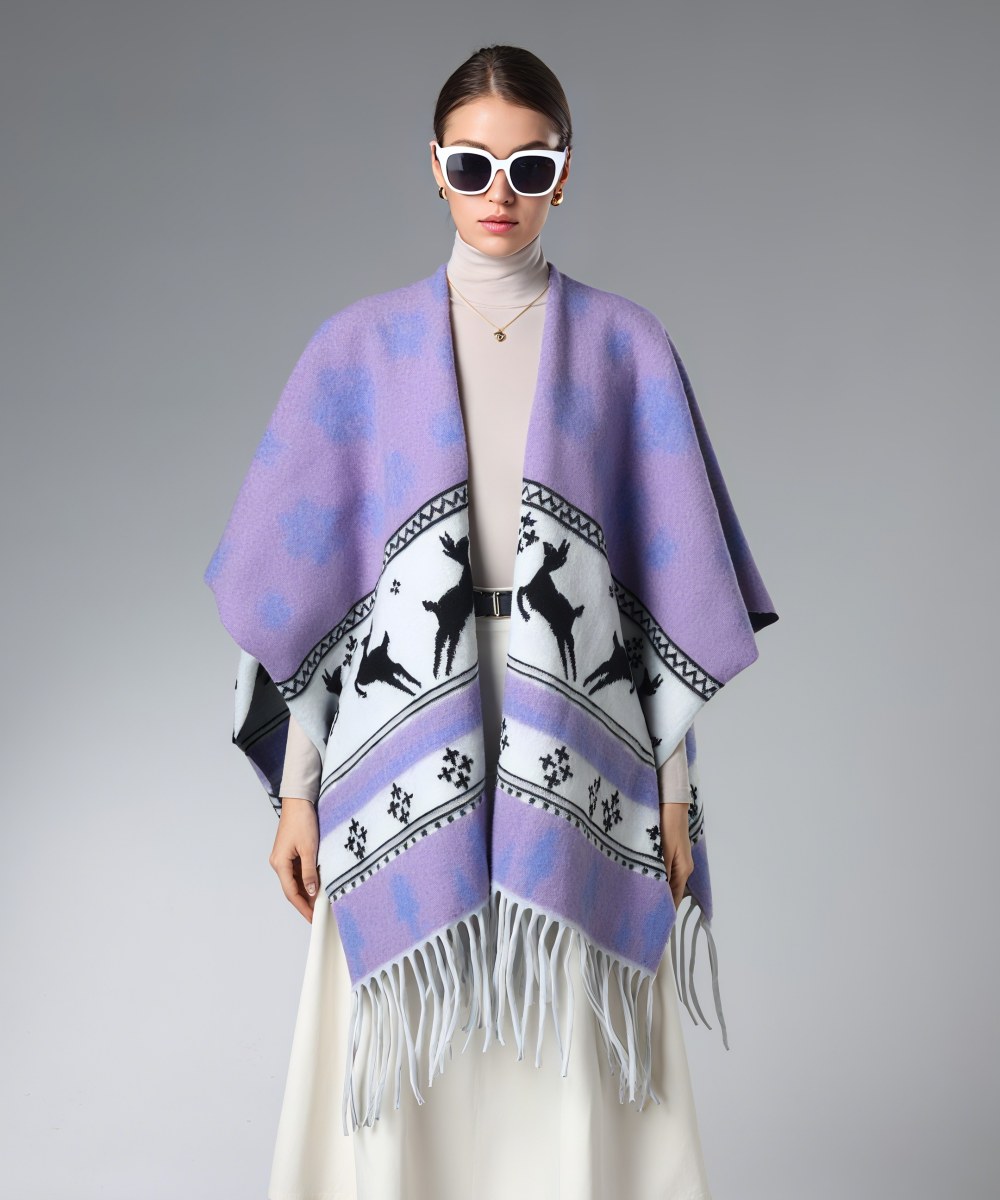 Wholesale Festival Print Deer Purple Christmas Shawl