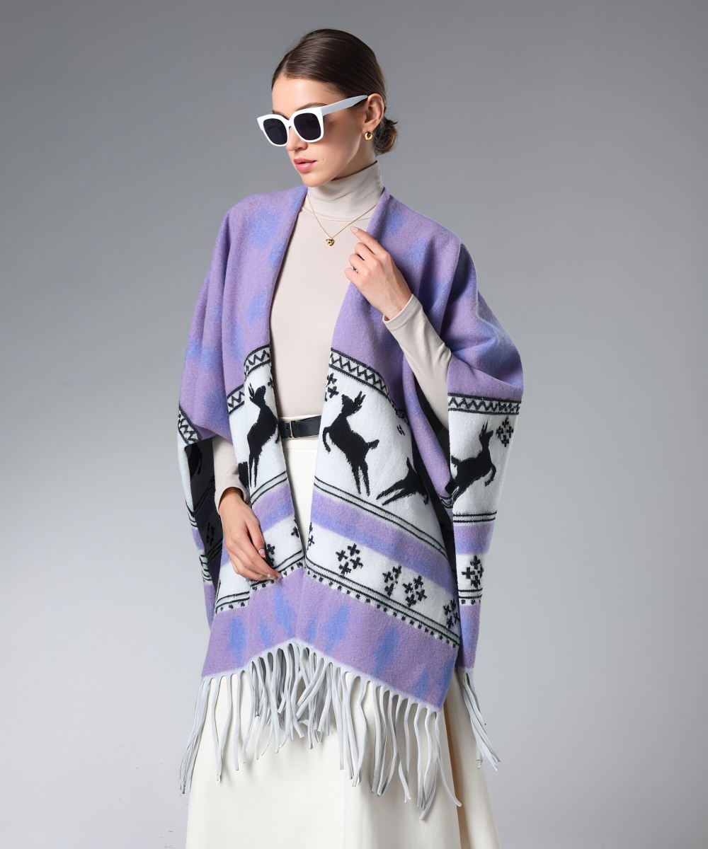 Wholesale Festival Print Deer Purple Christmas Shawl