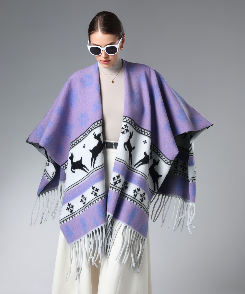 Wholesale Festival Print Deer Purple Christmas Shawl