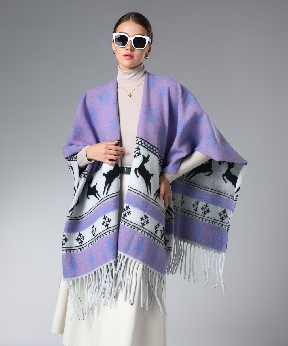 Wholesale Festival Print Deer Purple Christmas Shawl