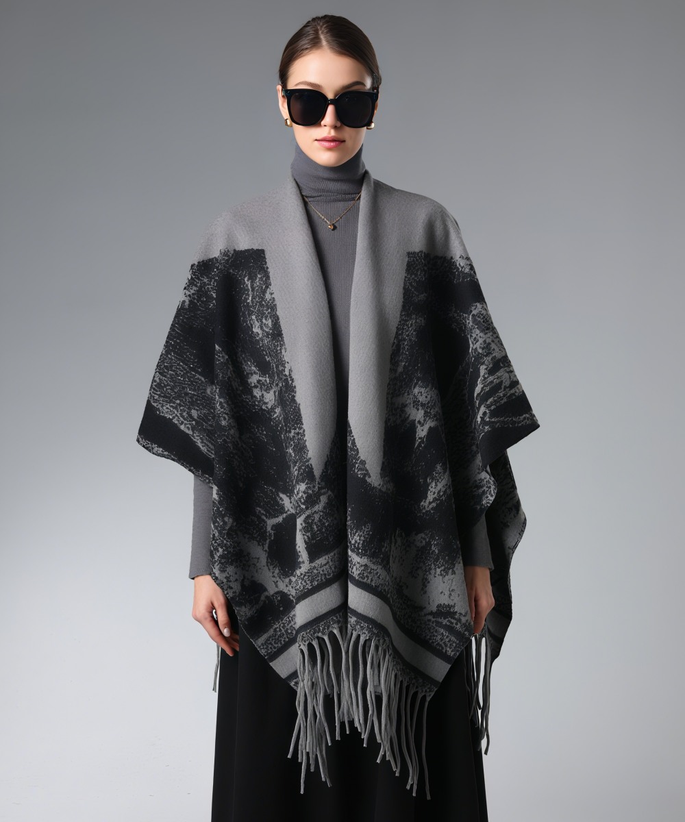 Wholesale Star Black and Grey Ink Painting Shawl With Fringe