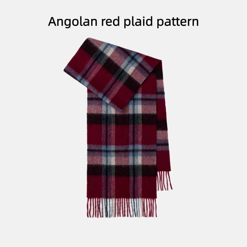 Maillard Style Womens Plaid Wool Scarf With Fringe