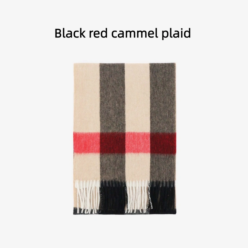 Maillard Style Womens Plaid Wool Scarf With Fringe
