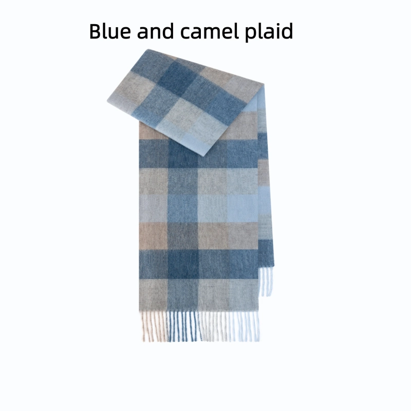 Maillard Style Womens Plaid Wool Scarf With Fringe
