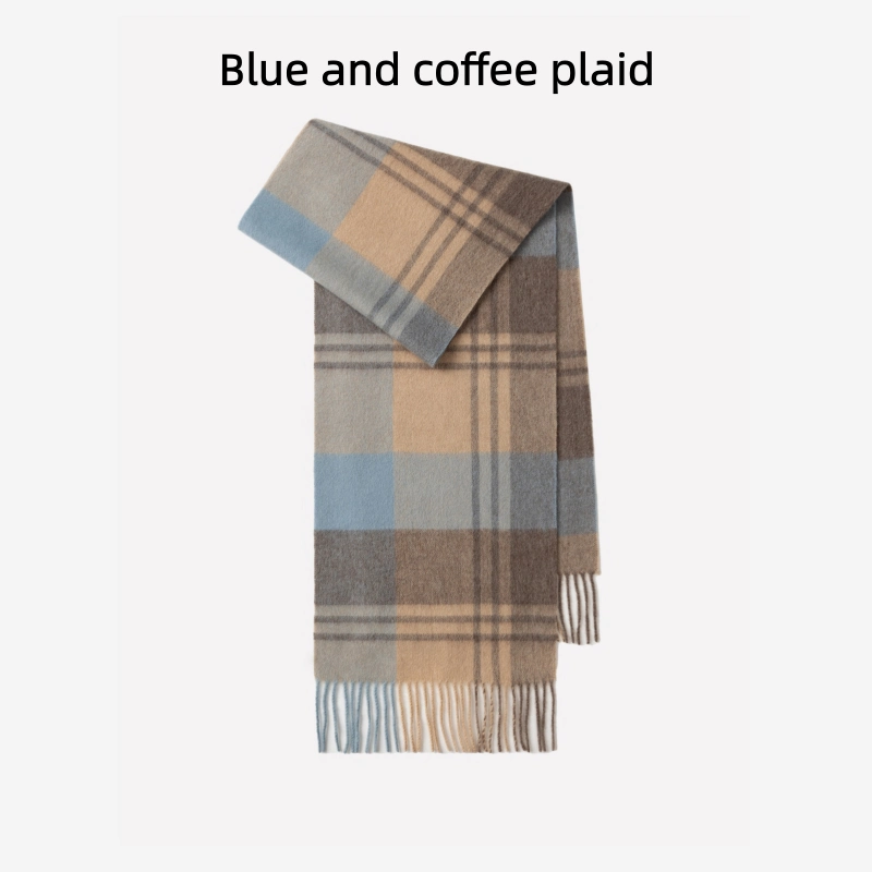 Maillard Style Womens Plaid Wool Scarf With Fringe