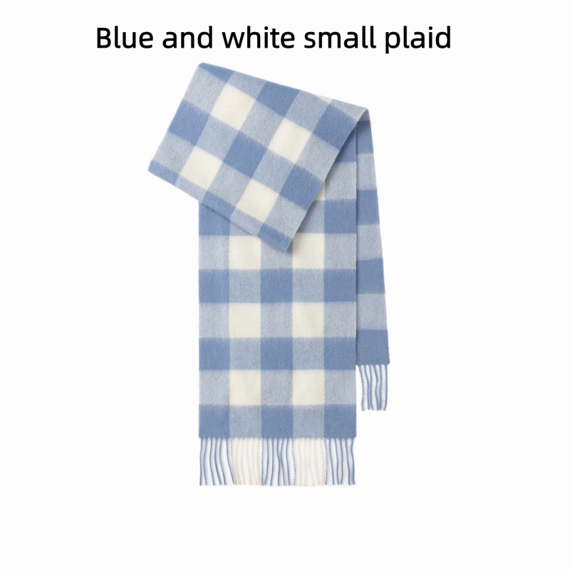Maillard Style Womens Plaid Wool Scarf With Fringe