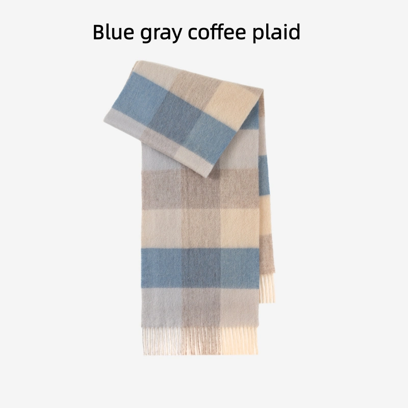 Maillard Style Womens Plaid Wool Scarf With Fringe