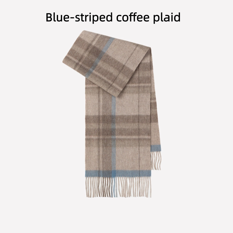 Maillard Style Womens Plaid Wool Scarf With Fringe