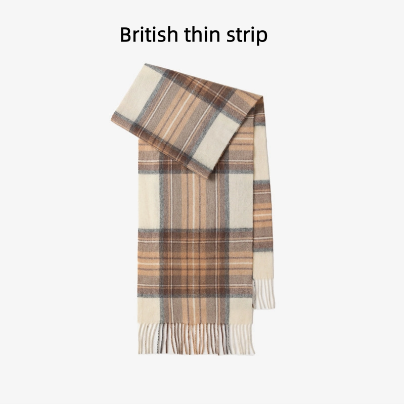 Maillard Style Womens Plaid Wool Scarf With Fringe