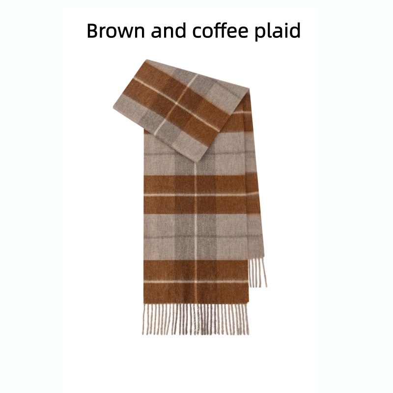 Maillard Style Womens Plaid Wool Scarf With Fringe