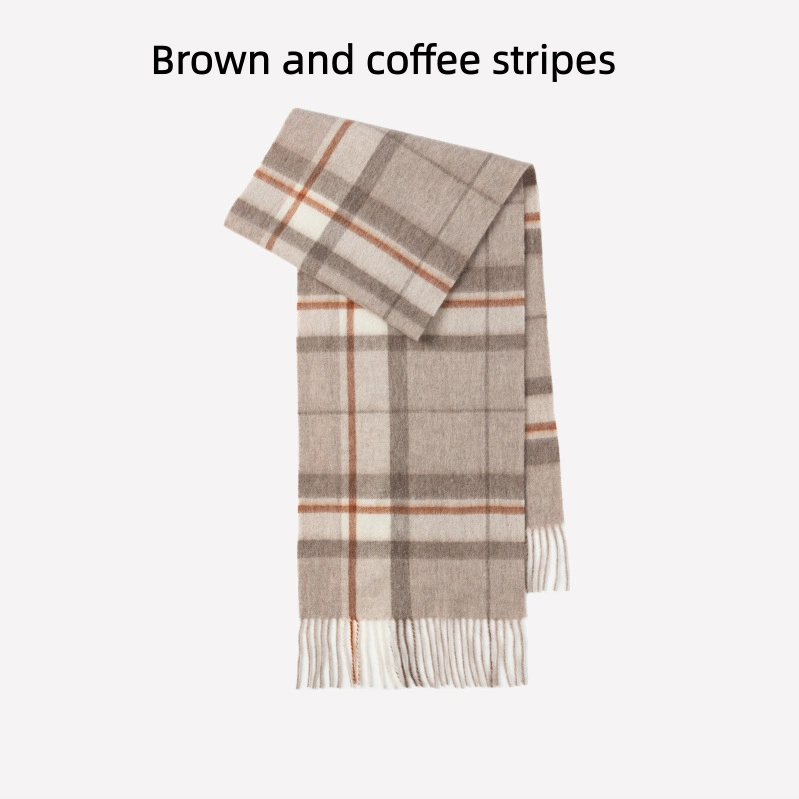 Maillard Style Womens Plaid Wool Scarf With Fringe