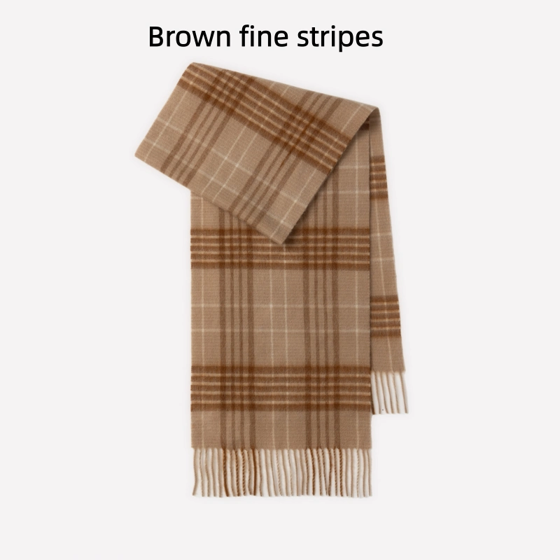 Maillard Style Womens Plaid Wool Scarf With Fringe