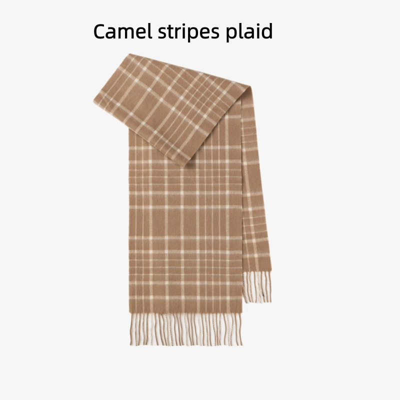 Maillard Style Womens Plaid Wool Scarf With Fringe