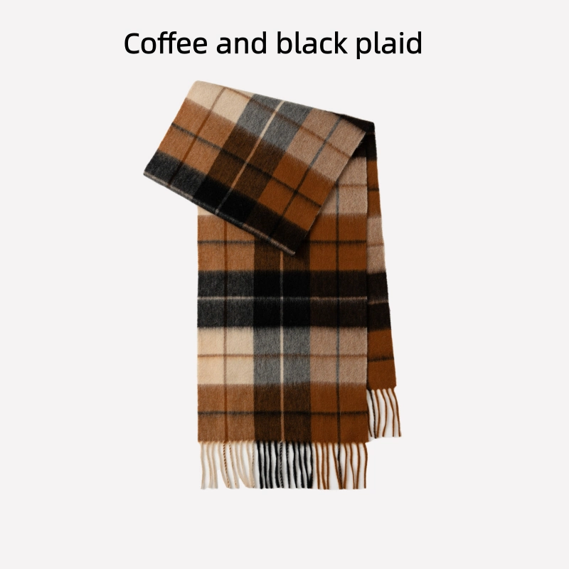Maillard Style Womens Plaid Wool Scarf With Fringe