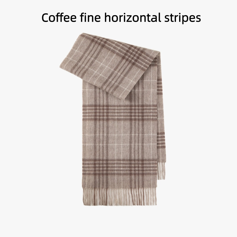 Maillard Style Womens Plaid Wool Scarf With Fringe