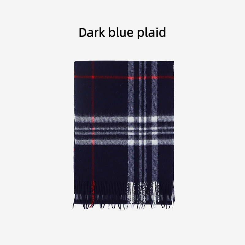 Maillard Style Womens Plaid Wool Scarf With Fringe