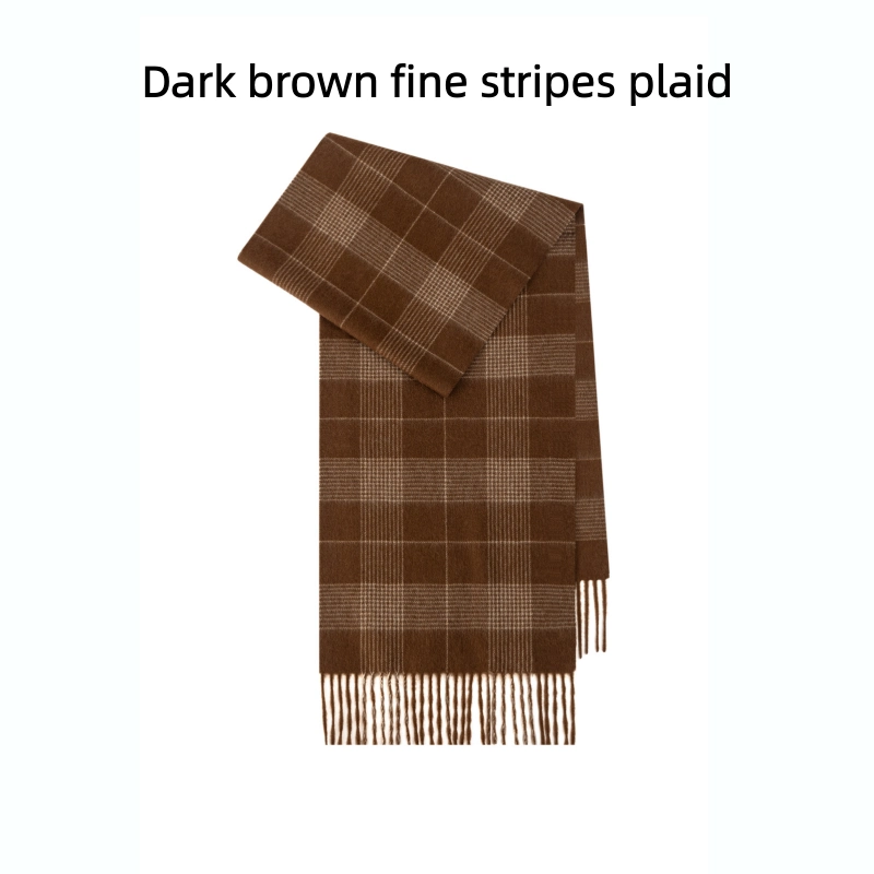 Maillard Style Womens Plaid Wool Scarf With Fringe