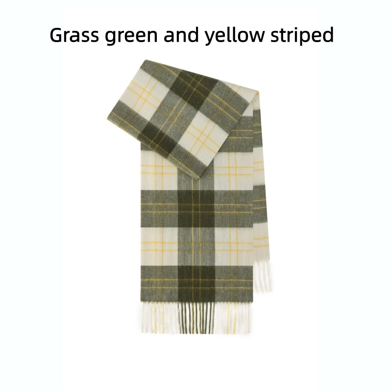 Maillard Style Womens Plaid Wool Scarf With Fringe