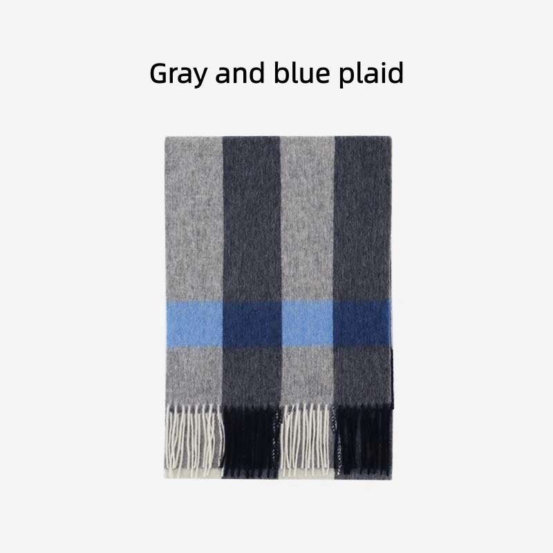 Maillard Style Womens Plaid Wool Scarf With Fringe