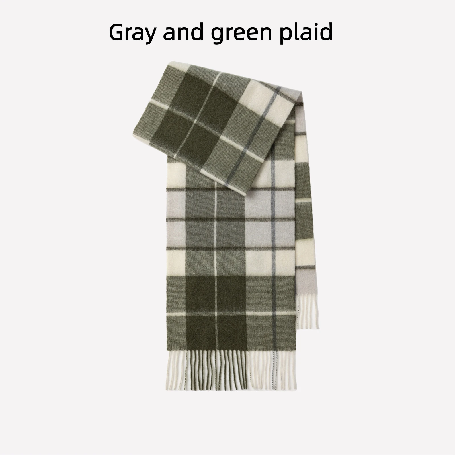Maillard Style Womens Plaid Wool Scarf With Fringe