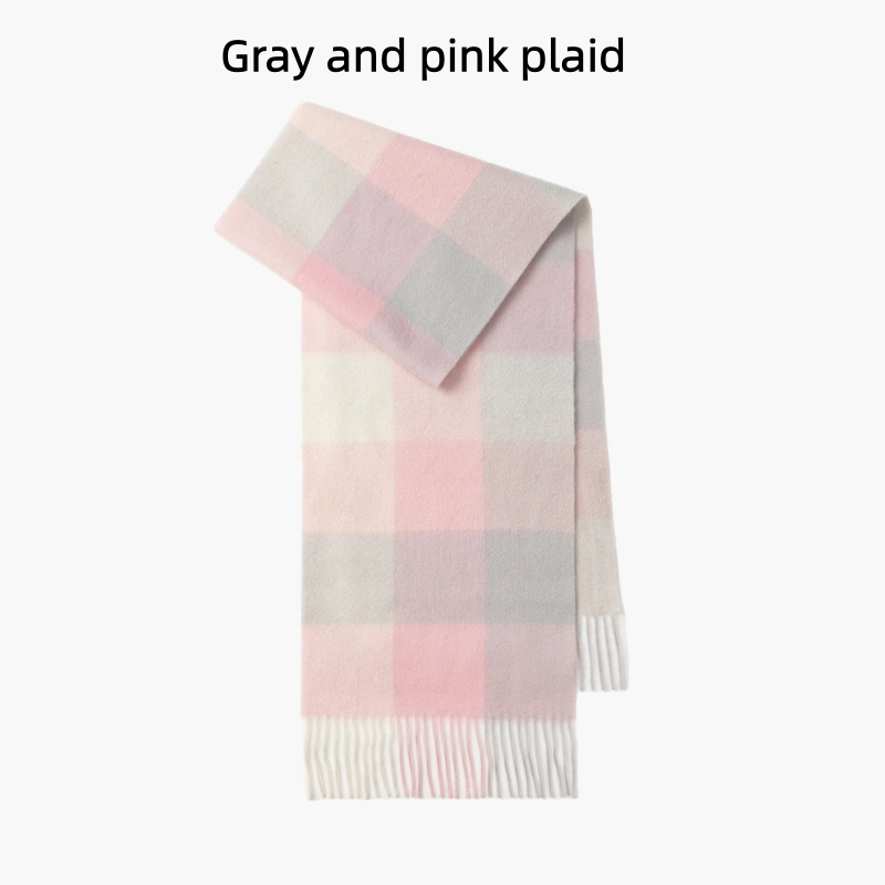 Maillard Style Womens Plaid Wool Scarf With Fringe
