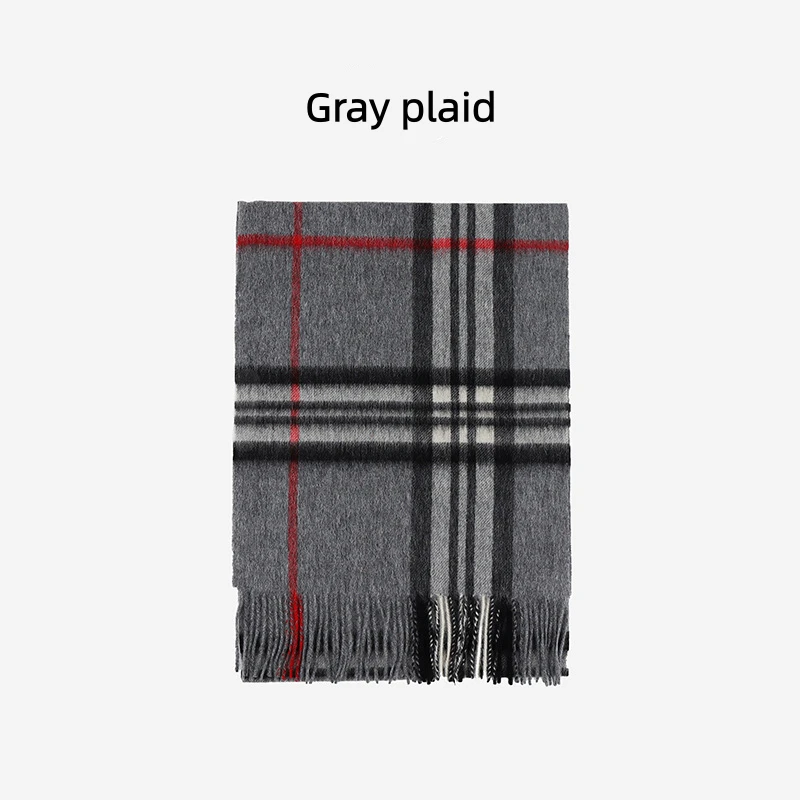 Maillard Style Womens Plaid Wool Scarf With Fringe