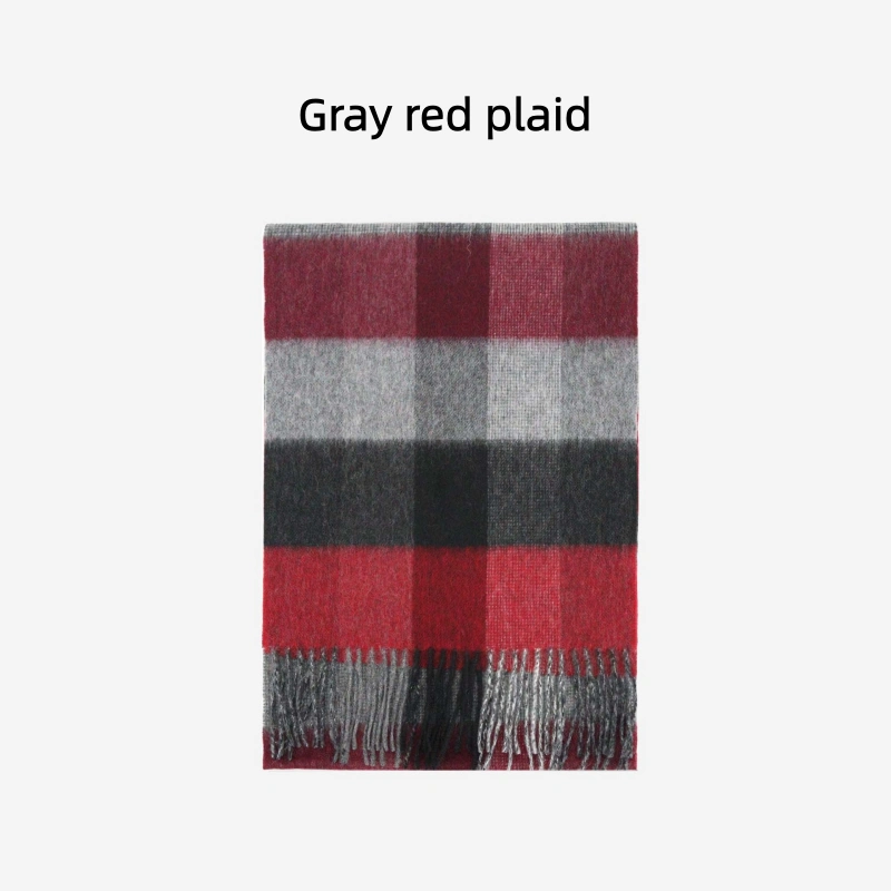 Maillard Style Womens Plaid Wool Scarf With Fringe