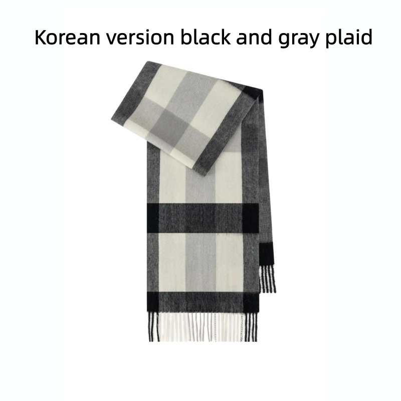 Maillard Style Womens Plaid Wool Scarf With Fringe