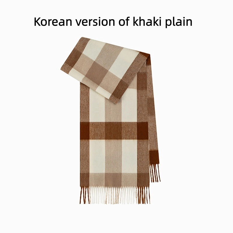 Maillard Style Womens Plaid Wool Scarf With Fringe