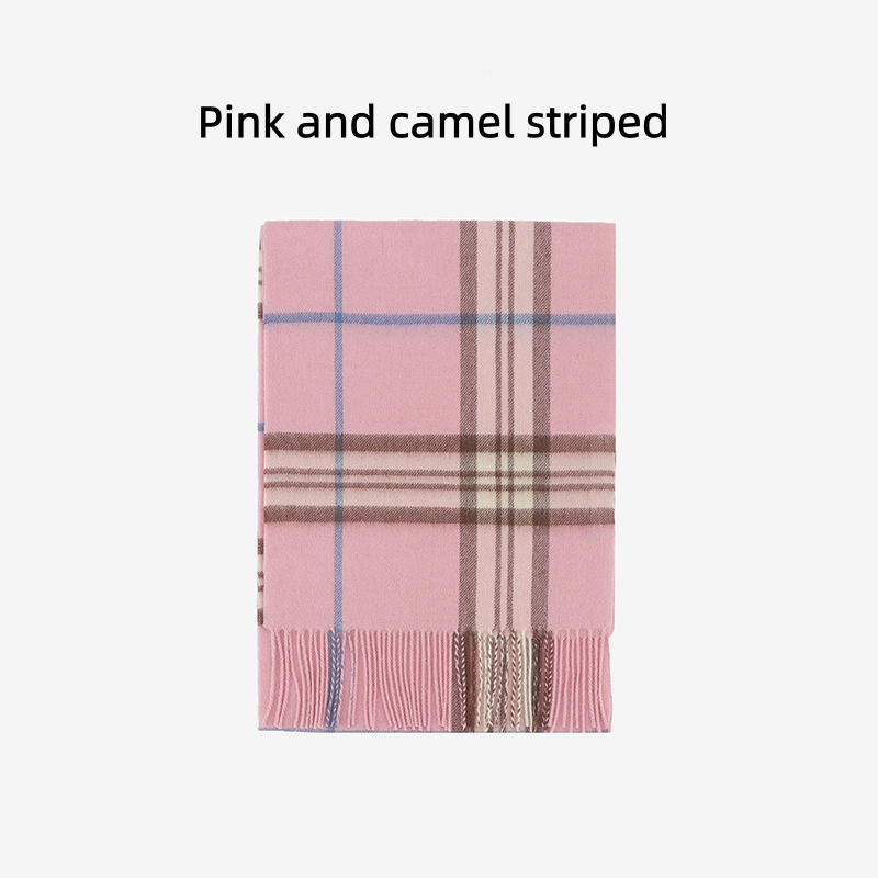 Maillard Style Womens Plaid Wool Scarf With Fringe