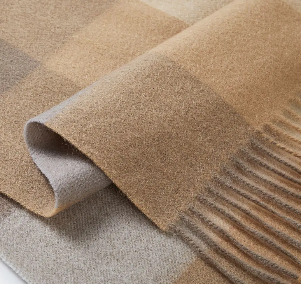 Maillard Style Womens Plaid Wool Scarf With Fringe