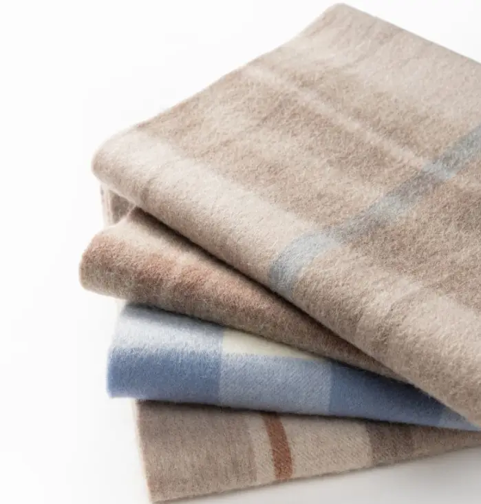 Maillard Style Womens Plaid Wool Scarf With Fringe