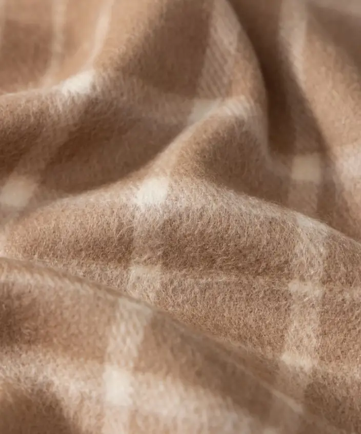 Maillard Style Womens Plaid Wool Scarf With Fringe