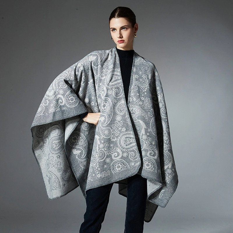 Winte Paisley Shawl Poncho Women Teardrop Wool Cardigans Coat