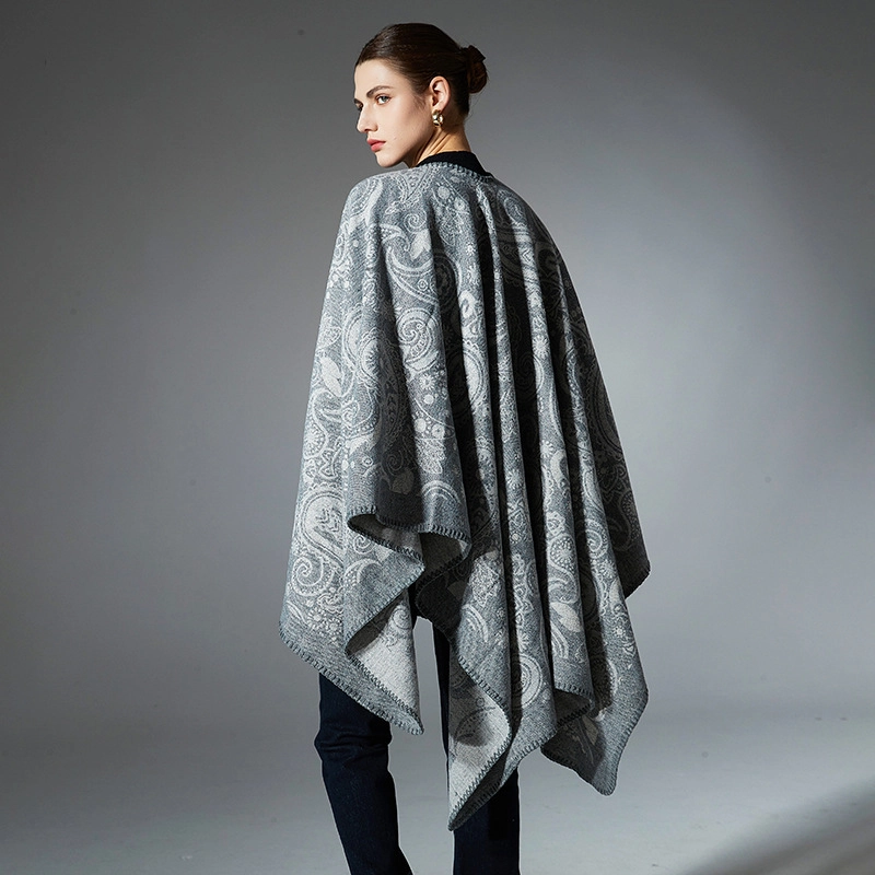 Winte Paisley Shawl Poncho Women Teardrop Wool Cardigans Coat