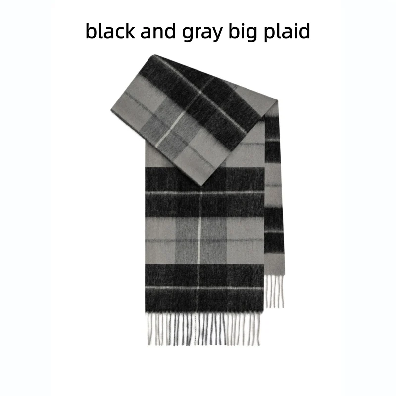 Maillard Style Womens Plaid Wool Scarf With Fringe