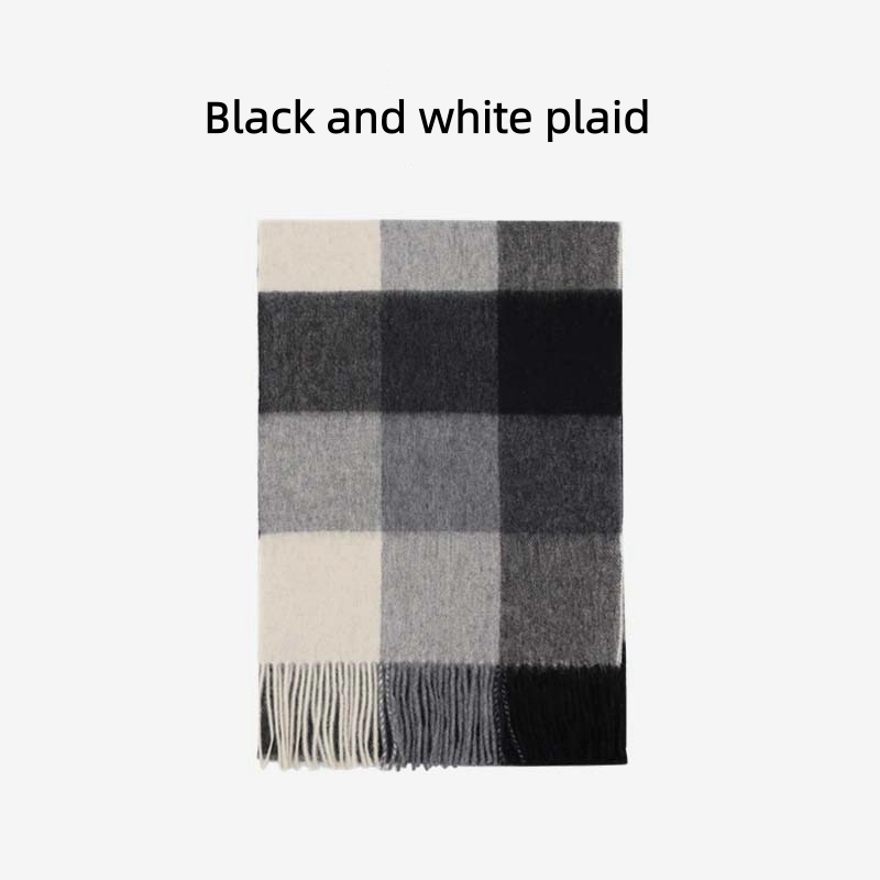 Maillard Style Womens Plaid Wool Scarf With Fringe