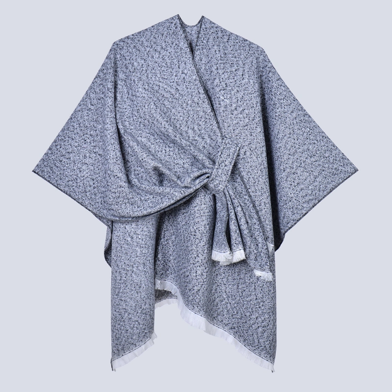 Winter Mud-dotted Shawl Cross Knot With White Fringe