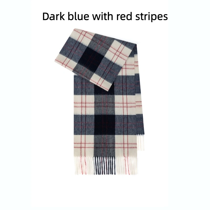 Maillard Style Womens Plaid Wool Scarf With Fringe