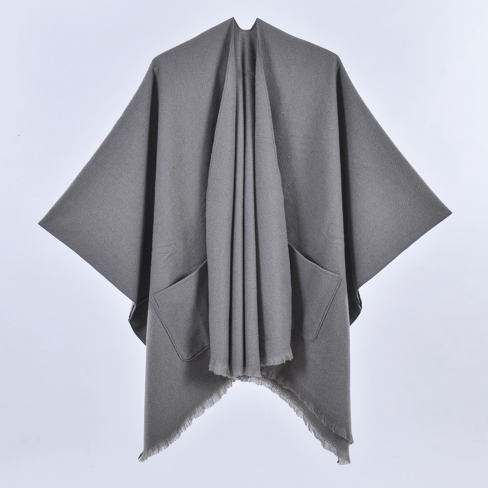 Wholesale Winter Multicolored Plain Shawl With Pockets