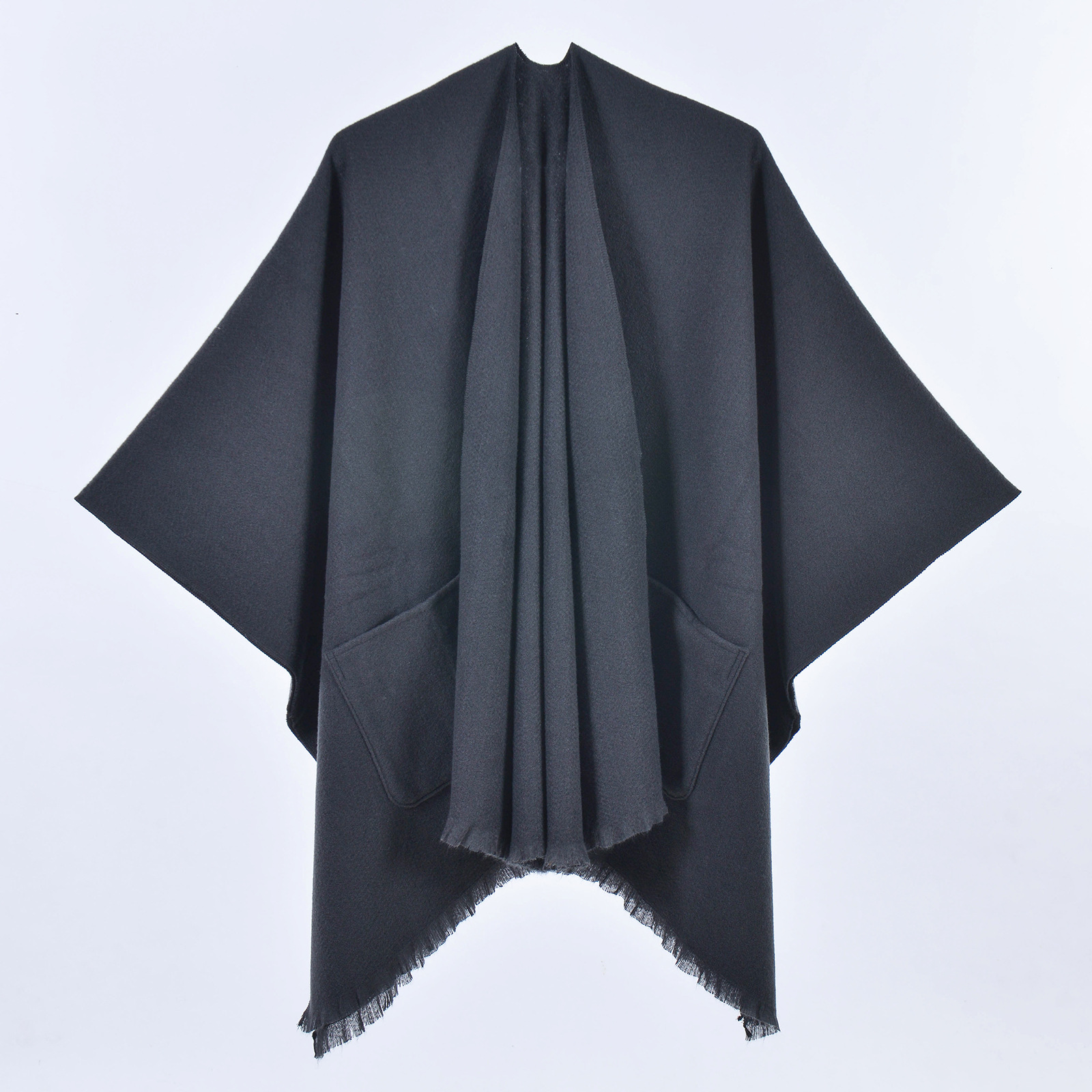 Wholesale Winter Multicolored Plain Shawl With Pockets