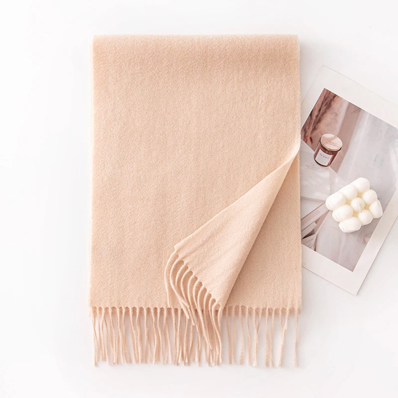 Ladies Plain 100 Wool Scarf For Winter With Tassel
