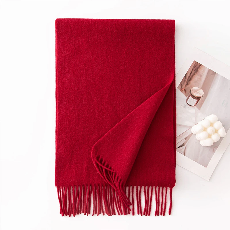 Ladies Plain 100 Wool Scarf For Winter With Tassel