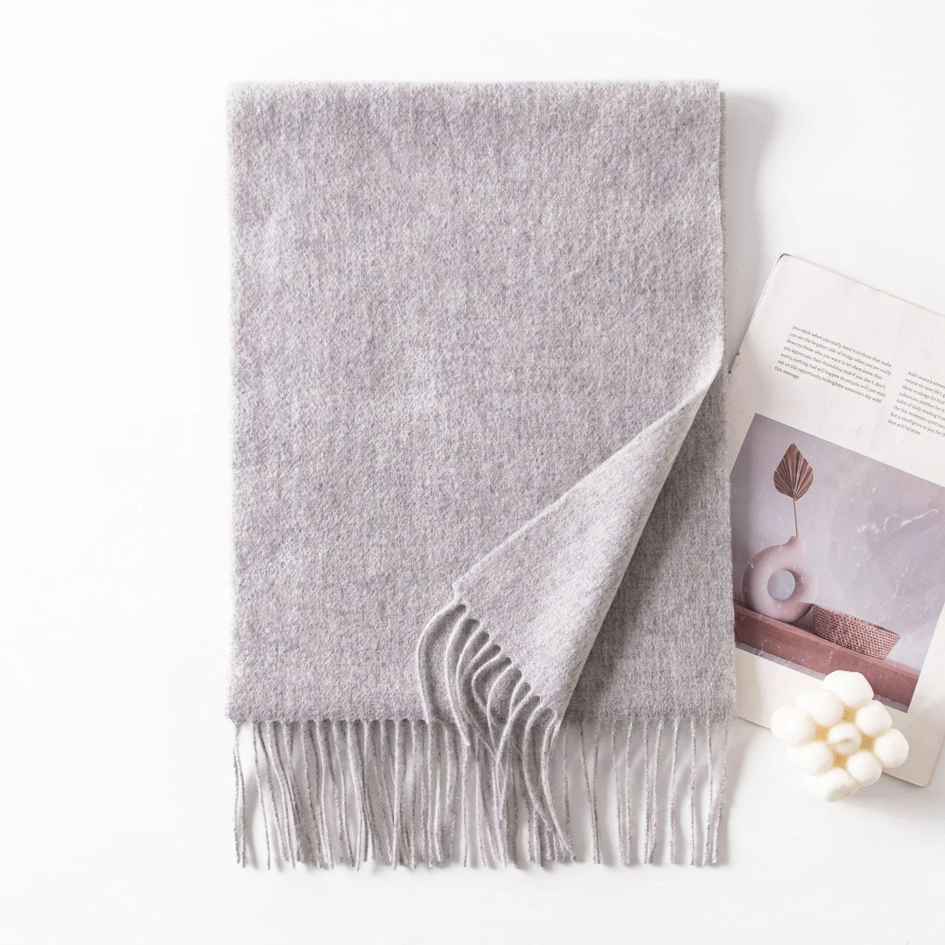 Ladies Plain 100 Wool Scarf For Winter With Tassel