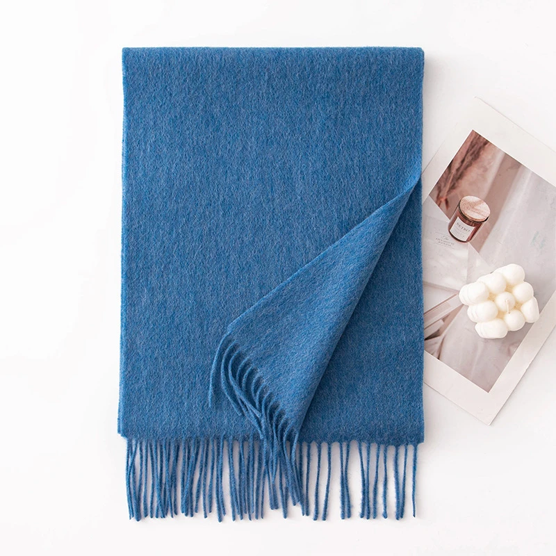 Ladies Plain 100 Wool Scarf For Winter With Tassel