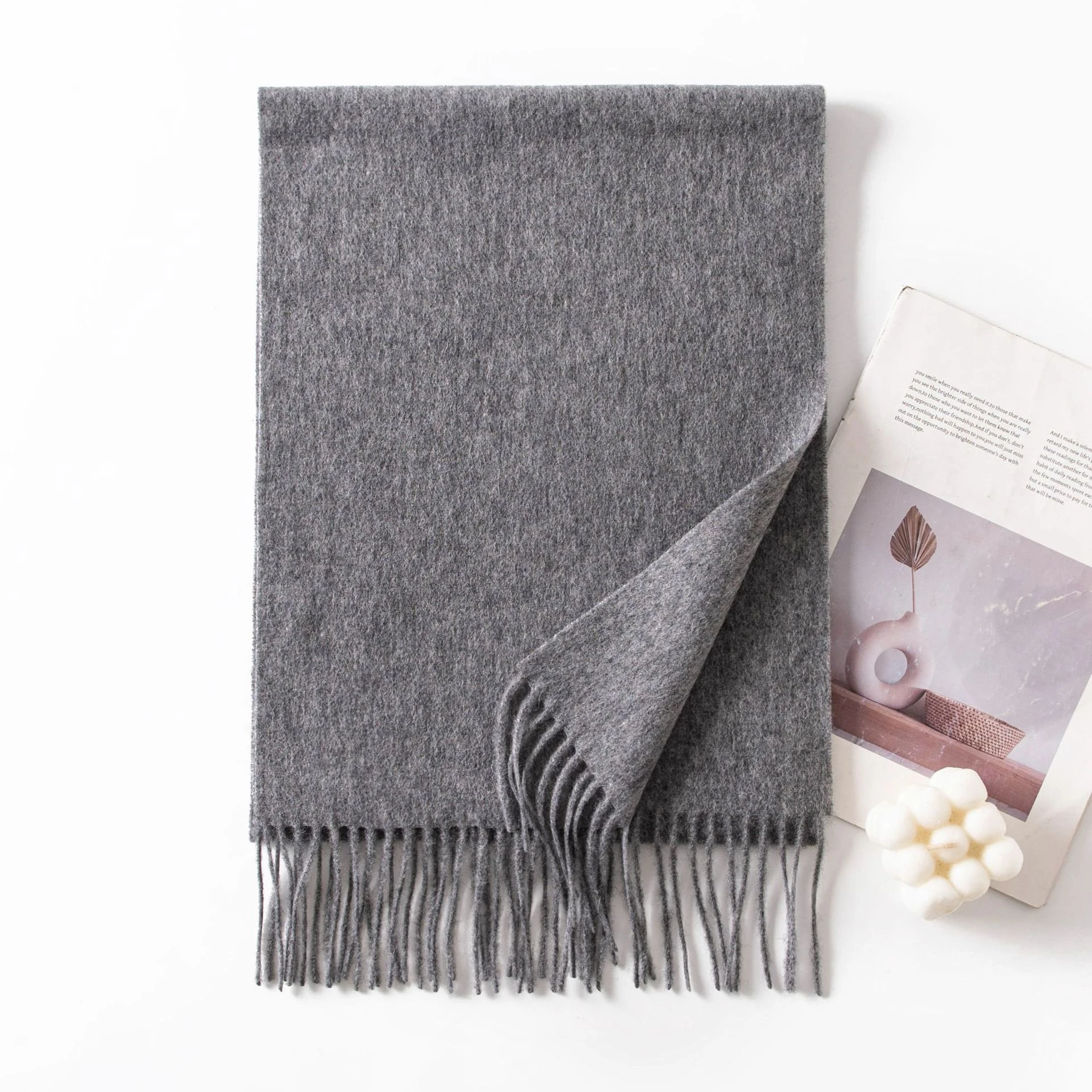 Ladies Plain 100 Wool Scarf For Winter With Tassel