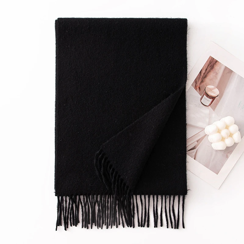 Ladies Plain 100 Wool Scarf For Winter With Tassel